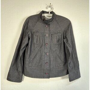 J. Jill Womens Stretch Jacket Small Petite Gray Linen Blend Pockets Lightweight